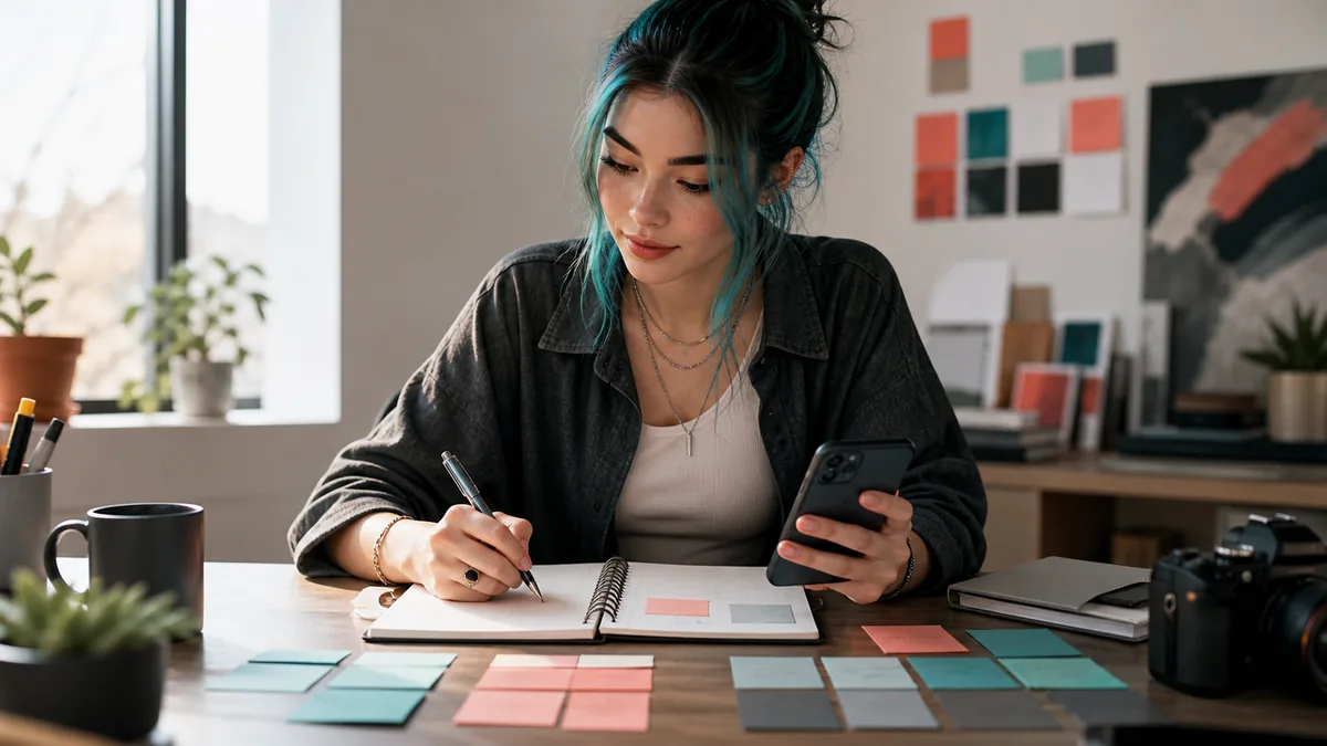 Virtuelle Creatorin plant Hashtag-Gruppen für einen KI Influencer