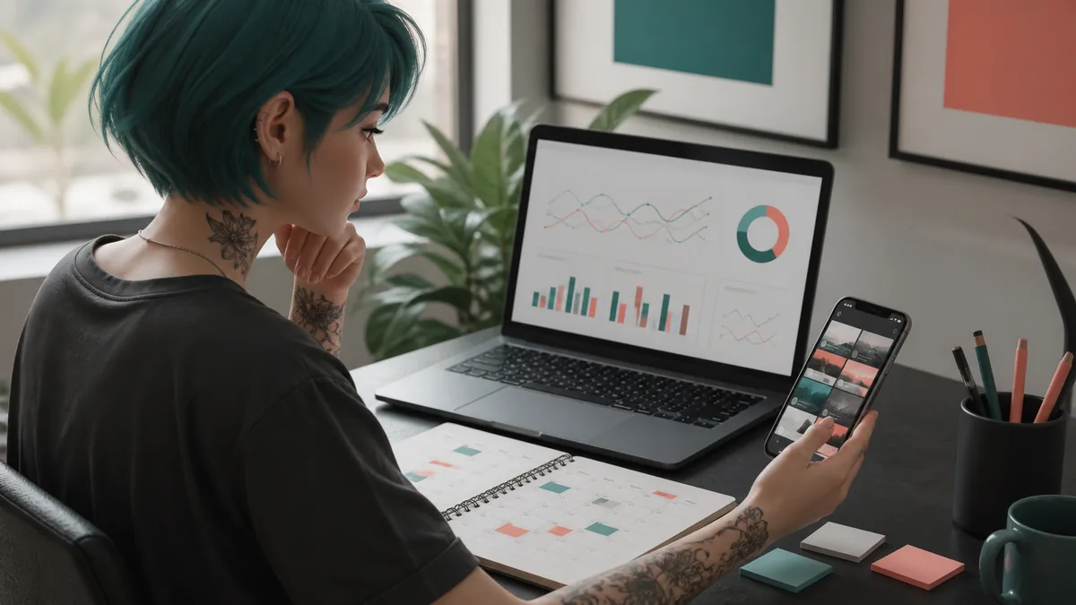 Creatorin wertet einen siebentägigen Hashtag-Test mit Kalender und Analytics aus